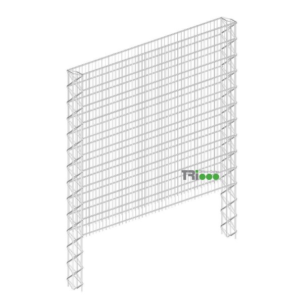 TRiooo Gabionenwand Erweiterungselement L/B/H 253 x 23 x 143 cm zum Einbetonieren bestehend aus: 1 Wandsäule (23 cm breit), 2 Gittermatten (Maschenweite 50/200 mm geeignet für Korngrößen 60-120 mm) feuerverzinkt, 16 Universalklemmen V2A, 16 Abstandshalter