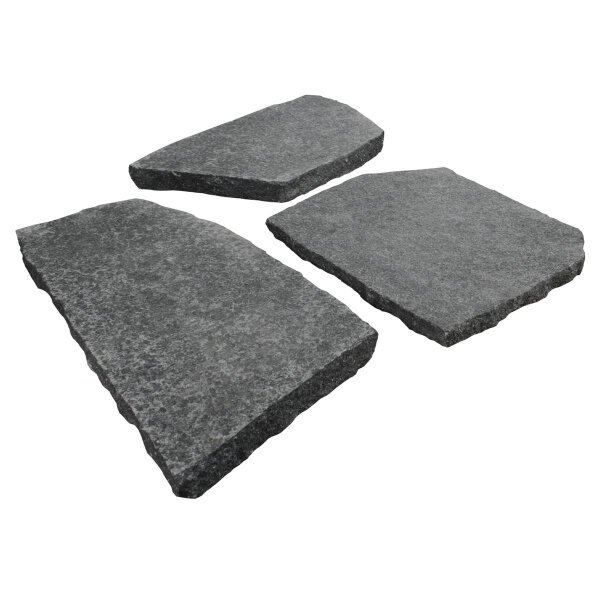 Polygonalplatten, Gabbro schwarz, 084, geflammt, 4-8 Stück/m², H=3 cm (ca. 15 m²/Kiste)
