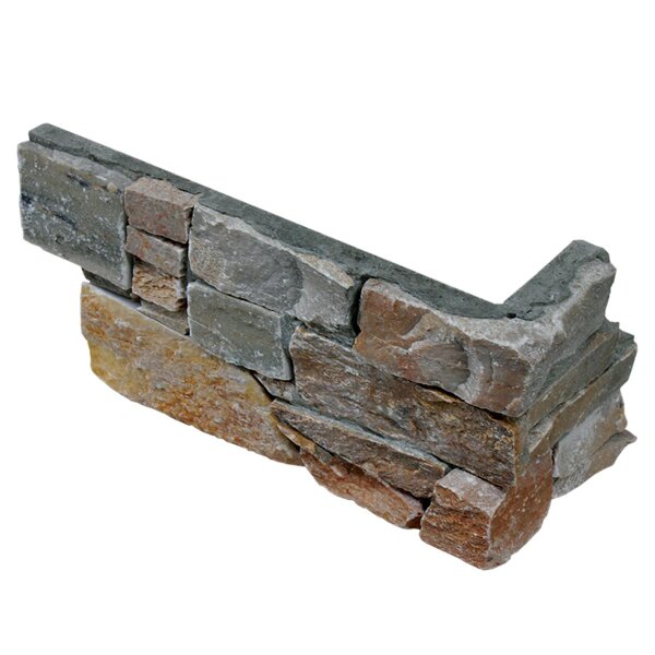 Verblender Quarzit gelb, Eckelement, 892, spaltrauh, 40/20x20x2,5-3,5 cm (56 Stück/Kiste)