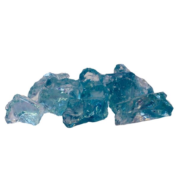 Dekostein, Bruchglas türkis, , spaltrauh, 10-20 cm (ca. 1,0 to./Rollgitter)