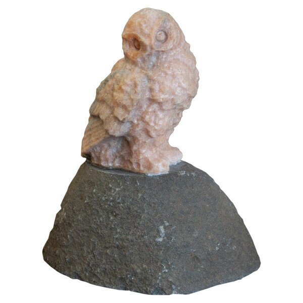 Eule Marmor Red Cloud auf Steinsockel, H=12-13 cm cm