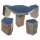 Sitzgruppe, Basat schwarz, teilpoliert, mit Naturkruste, sonst spaltrauh, inkl. 4 Hockern, 507, teilpoliert, D=100-120, H=75 cm (5 Teile/Set)