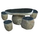 Sitzgruppe, Granit schwarz, teilpoliert, mit Naturkruste,...