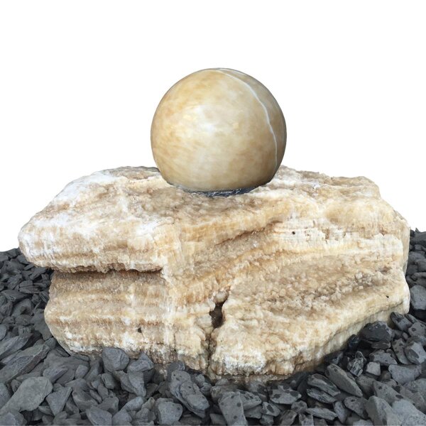 Wasserspiel, Onyx mit drehender Kugel Onyx, Kugeldurchmesser 20 cm, 878, natur / teilpoliert, 30-60 cm (Stück)