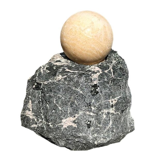 Wasserspiel, Marmor schwarz mit drehender Kugel Onyx, Kugeldurchmesser 20 cm, 878, natur / teilpoliert, 30-60 cm (Stück)