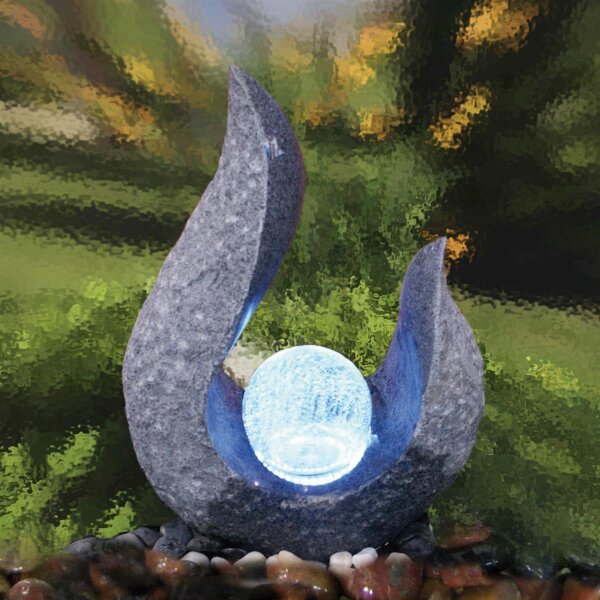 Wasserspiel-Komplettset bestehend aus Wasserspiel wg0111, bq057, kez0711, kep1200l, Gummidichtung, LED Leuchten weiß, drehender Glaskugel, zk003v1, 054, teilpoliert, 40x20, H=55 cm (Set)