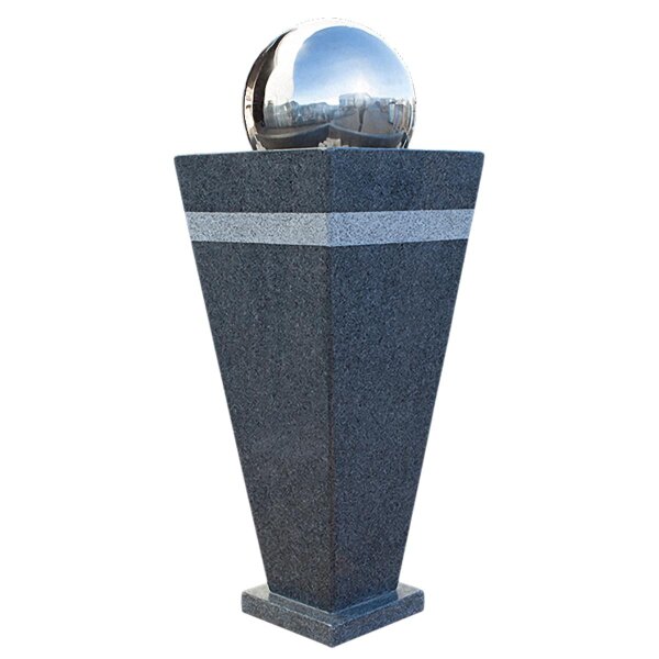 Wasserspiel, Granit dunkelgrau, inkl. Edelstahlkugel D=25 cm, 054, teilpoliert, 40x40, H=105 cm (Stück)