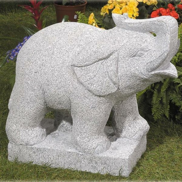 Elefant Rüssel oben, mit Sockel, Granit grau, L=40 cm