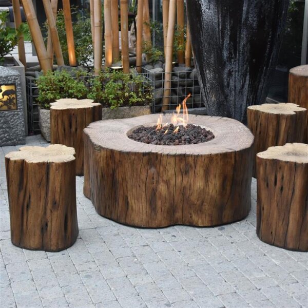 Gasfeuerstelle Manchester Set in Baumstamm-Optik redwood aus Faserbeton