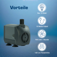 Salzwasserpumpe 700 l/h – 230 V leise Pumpe für W